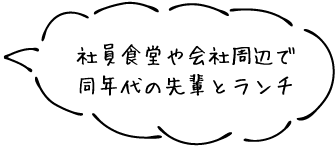 社員食堂や会社周辺で同年代の先輩とランチ